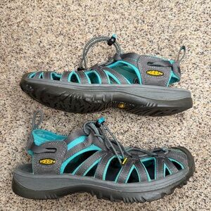 KEEN Whisper Water Sandals Women's 9.5 Gray Peacock Green Teal Hiking Outdoor